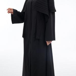 Abaya With Folded Front-Panel And Shayla