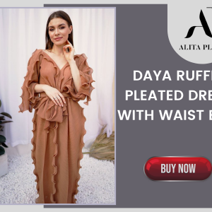 Daya Ruffle Pleated Dress With Waist Belt