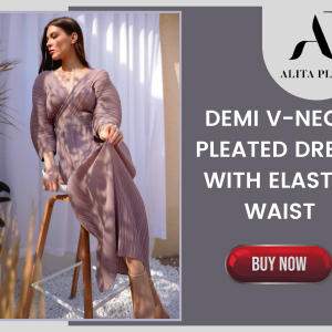 Demi V-Neck Pleated Dress With Elastic Waist