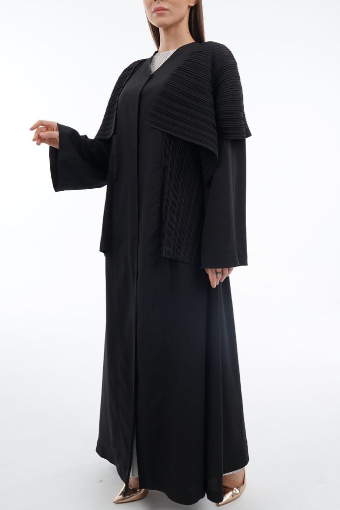 Abaya With Folded Front-Panel And Shayla