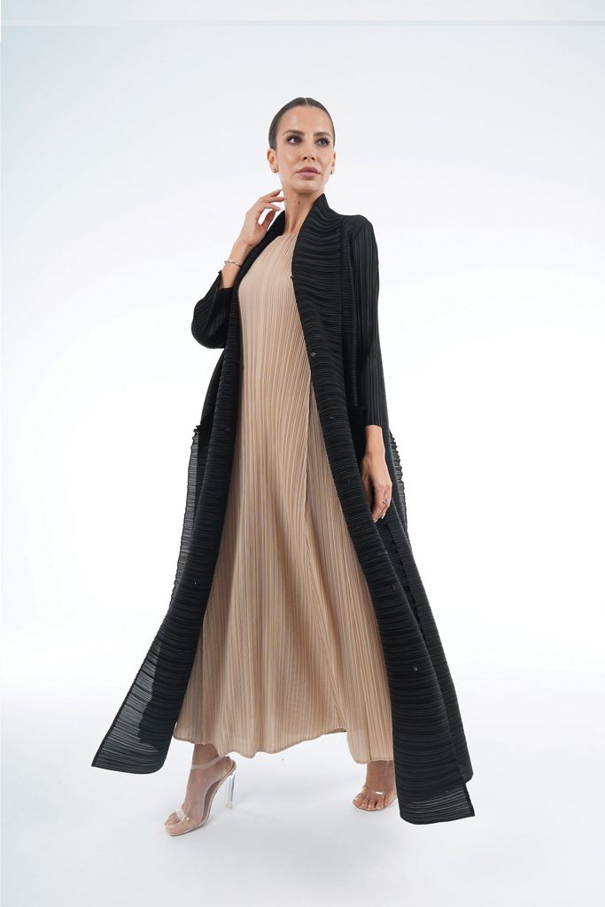 Allison Pleated Abaya With Shawl Collar