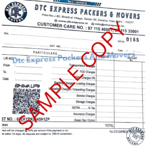 Packers and Movers Bill for Claim - Movers and Packers Bill for Claim