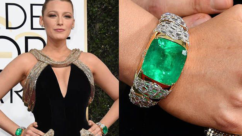 Blake Lively wearing emerald bracelet